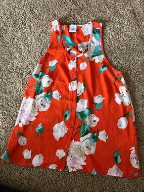 CAbi Red Floral Button-Front Sleeveless Blouse